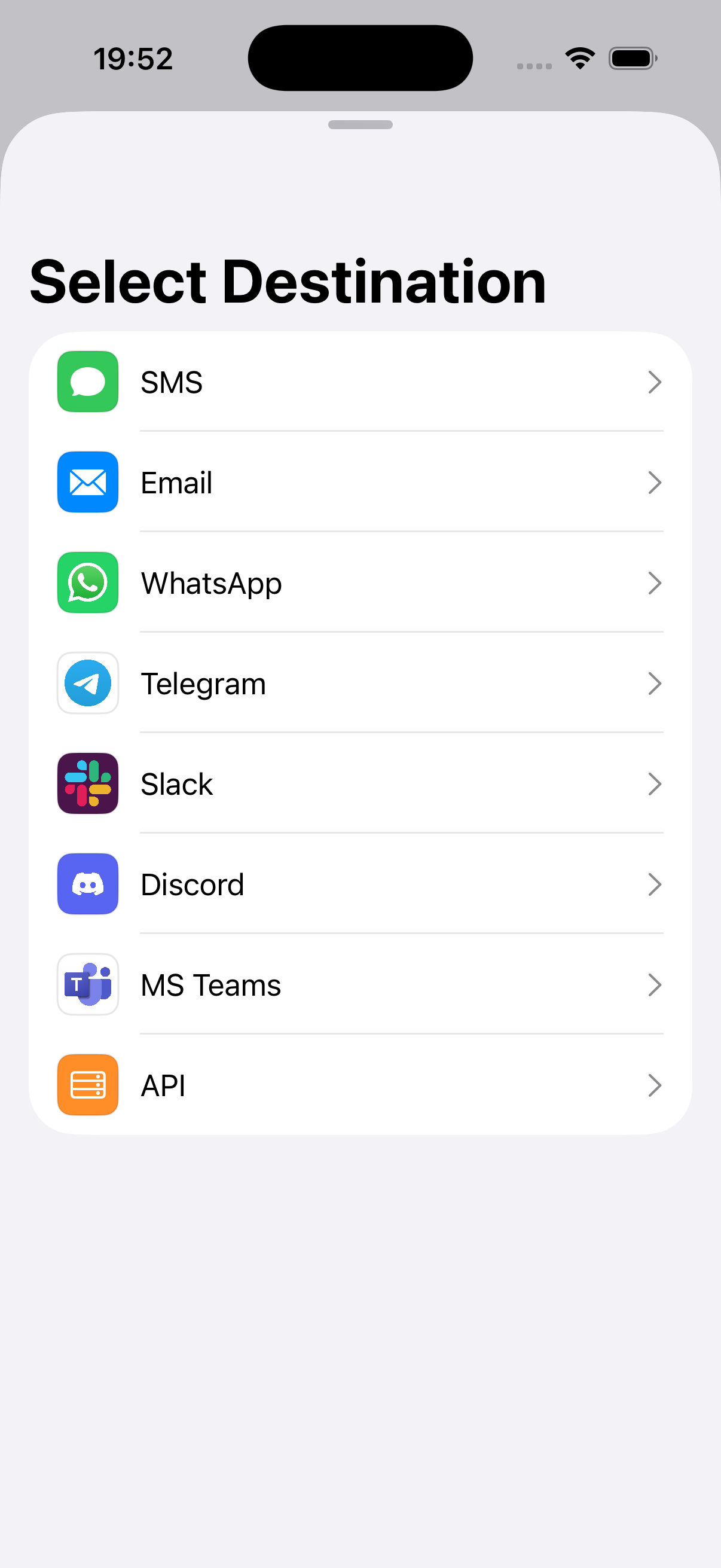 Select Destination Screen
