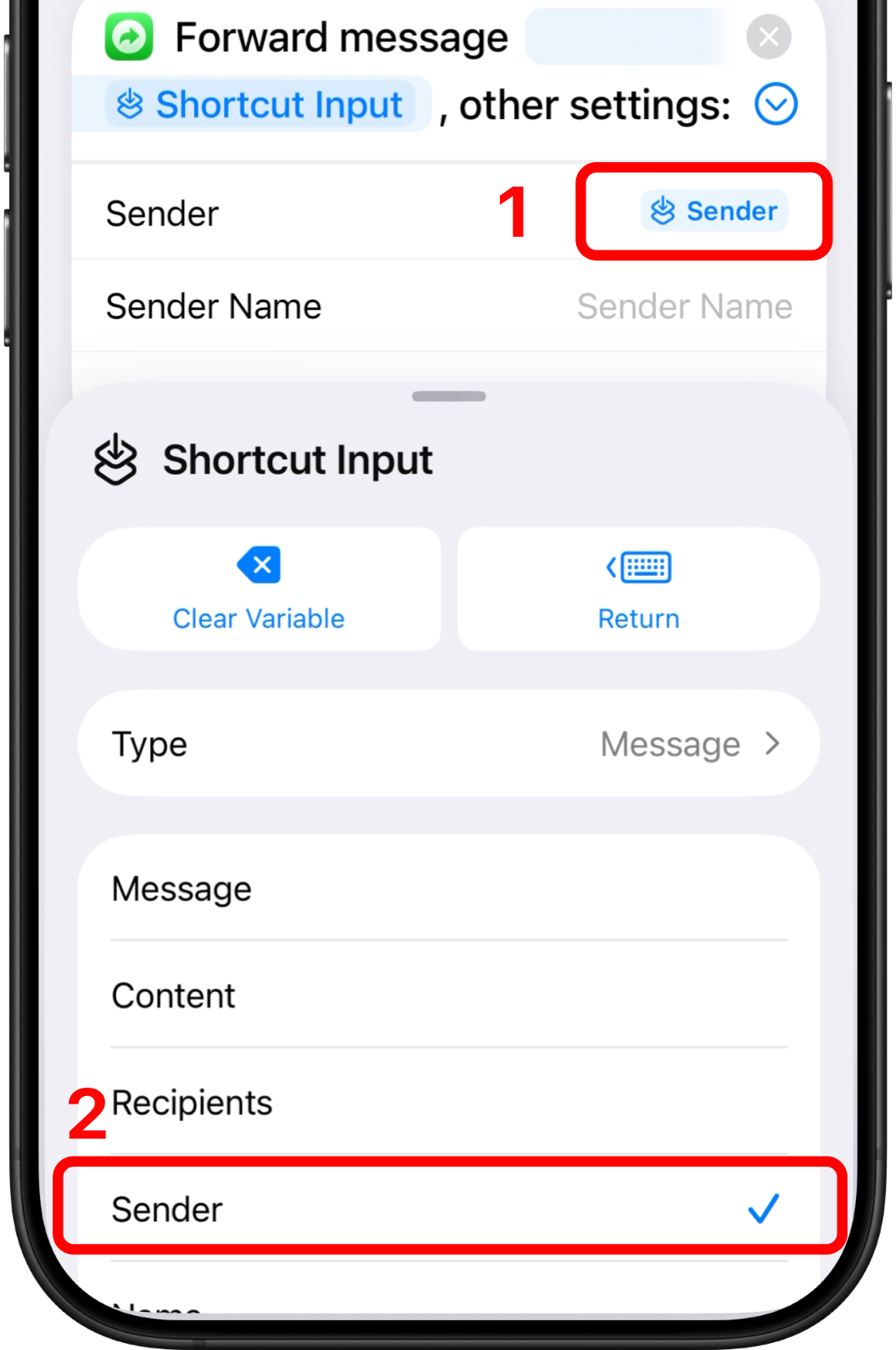 Choose Sender from list