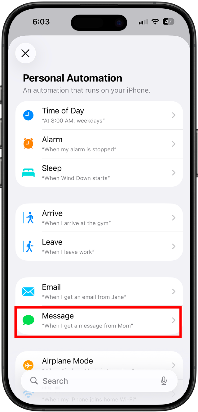 Select Message as a trigger