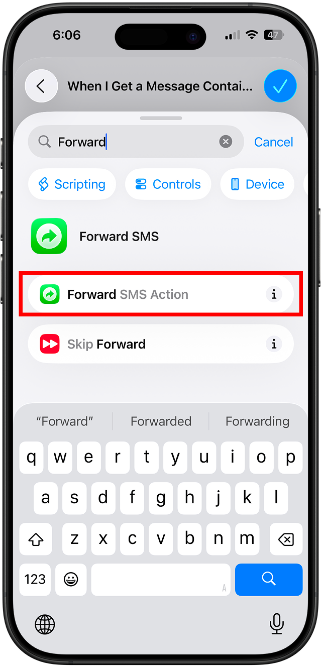 Forward SMS Action