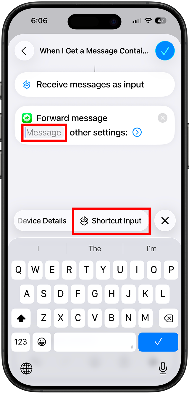 Message - Shortcut Input
